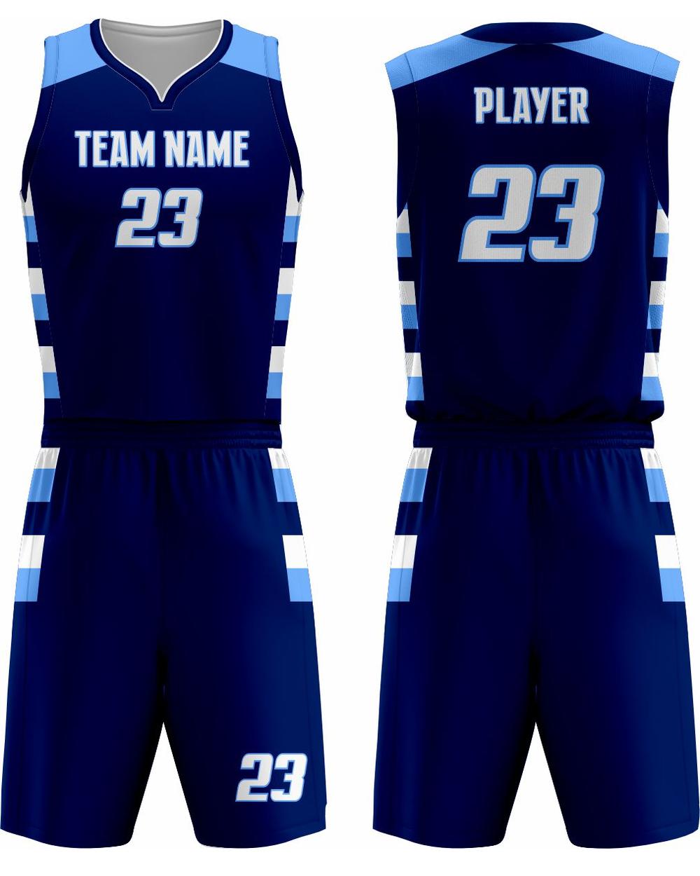 SportUniform Women's Sublimated Basketball Uniform, color: Navy/Columbia