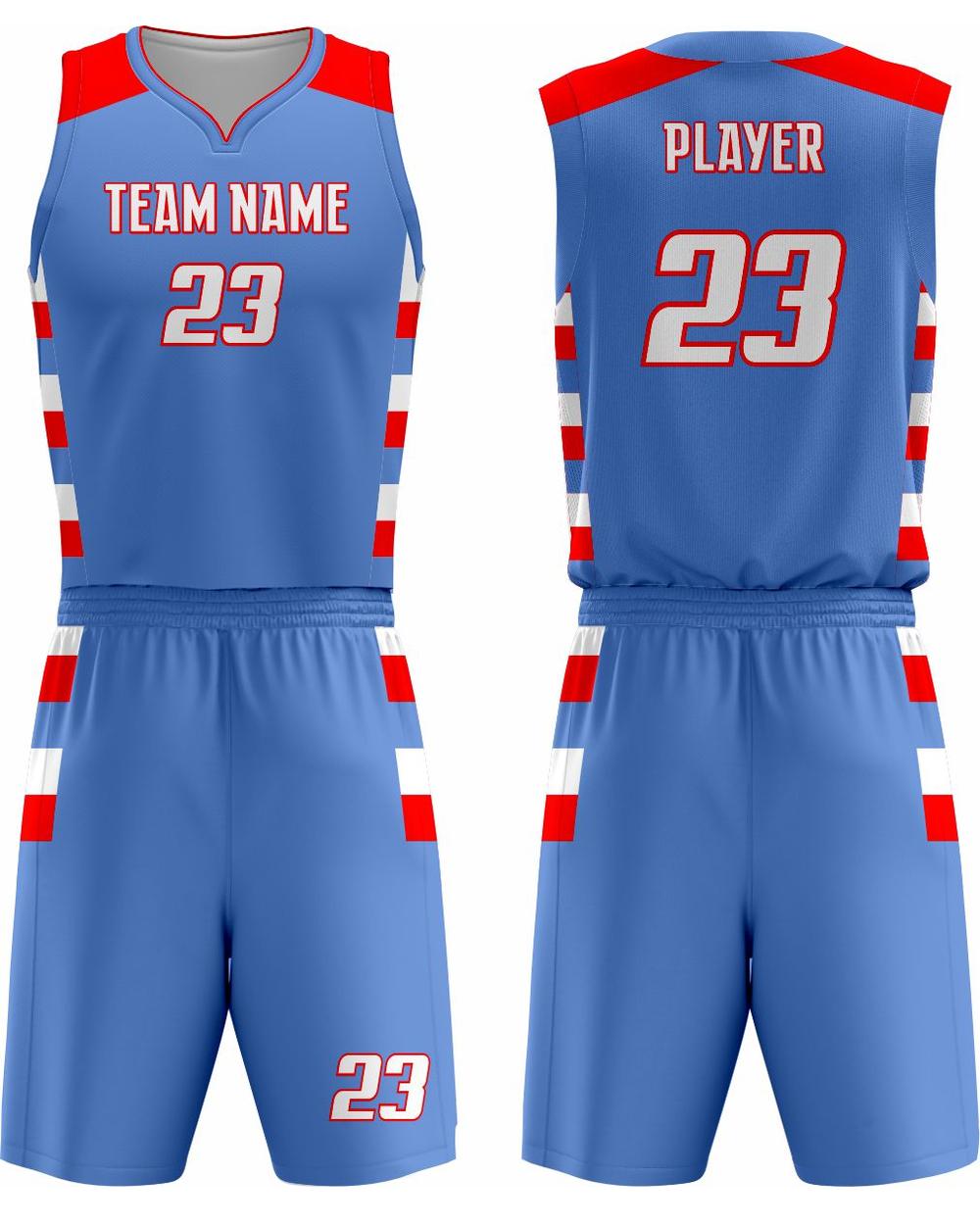 SportUniform Women's Sublimated Basketball Uniform, color: Columbia/Red