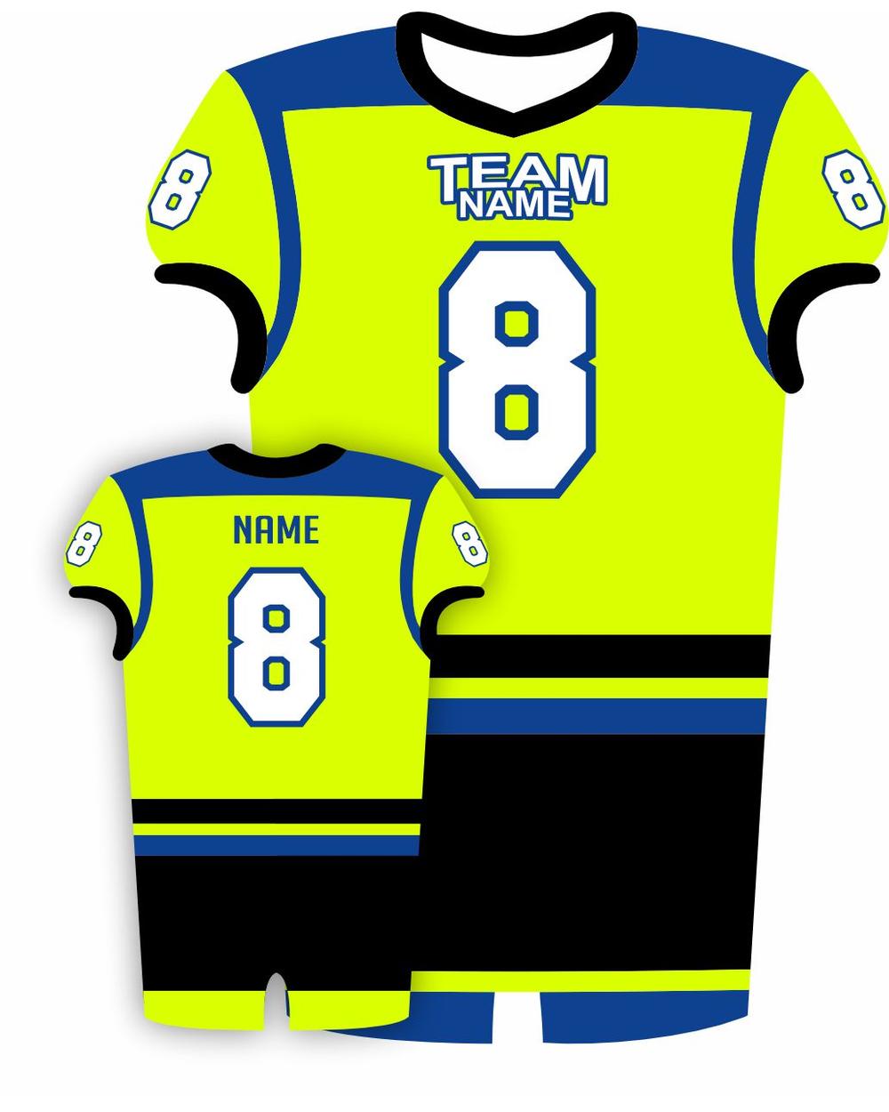SportUniform Youth EndZone Sublimated Football Jersey, color: Neon Yellow/Royal