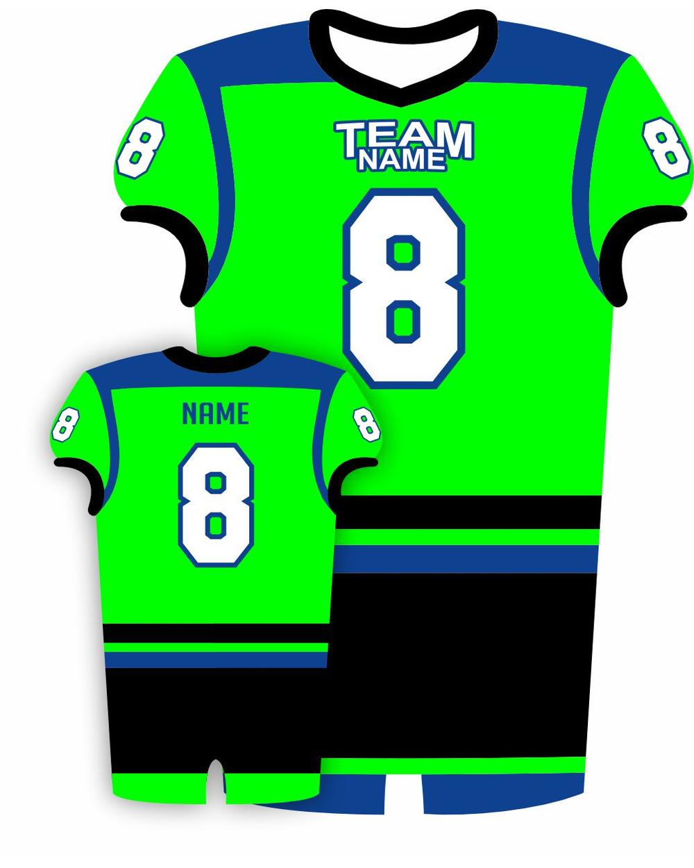 SportUniform Men's EndZone Sublimated Football Jersey, color: Neon Green/Royal