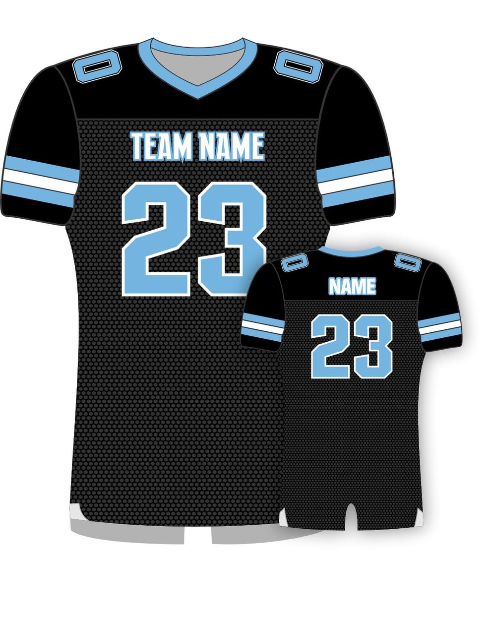 SportUniform Men's Classico Sublimated Football Jersey, color: Black/Columbia