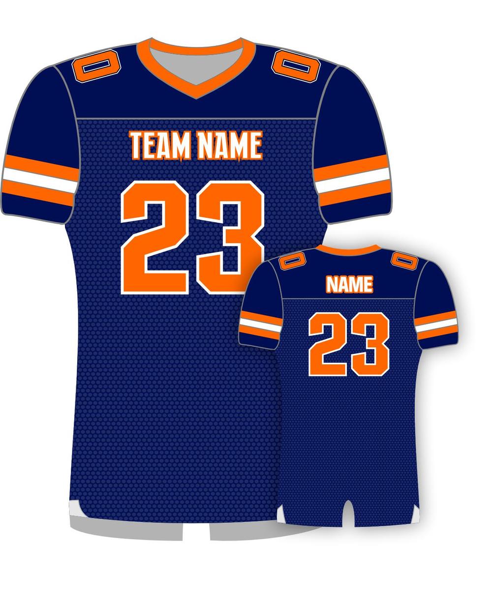 SportUniform Men's Classico Sublimated Football Jersey, color: Navy/Orange