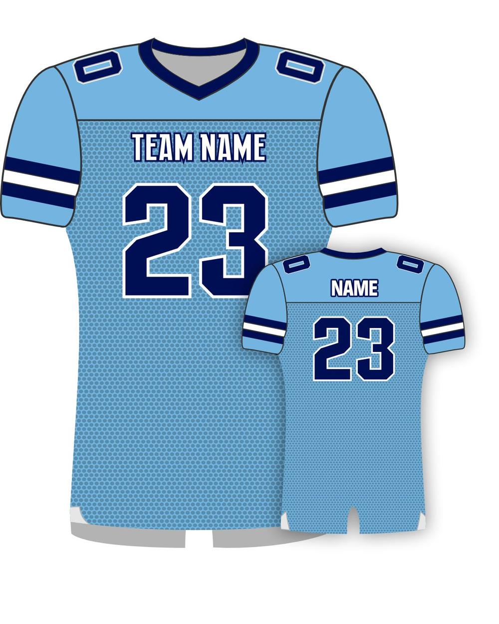 SportUniform Men's Classico Sublimated Football Jersey, color: Columbia/Navy