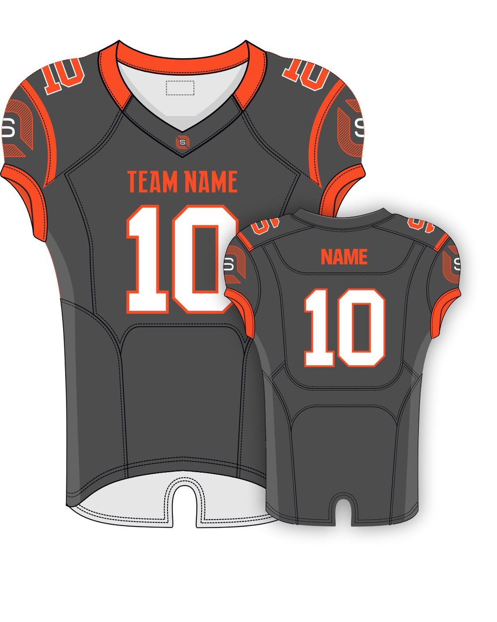 SportUniform Youth Steel Sublimated Football Jersey, color: Charcoal/Orange