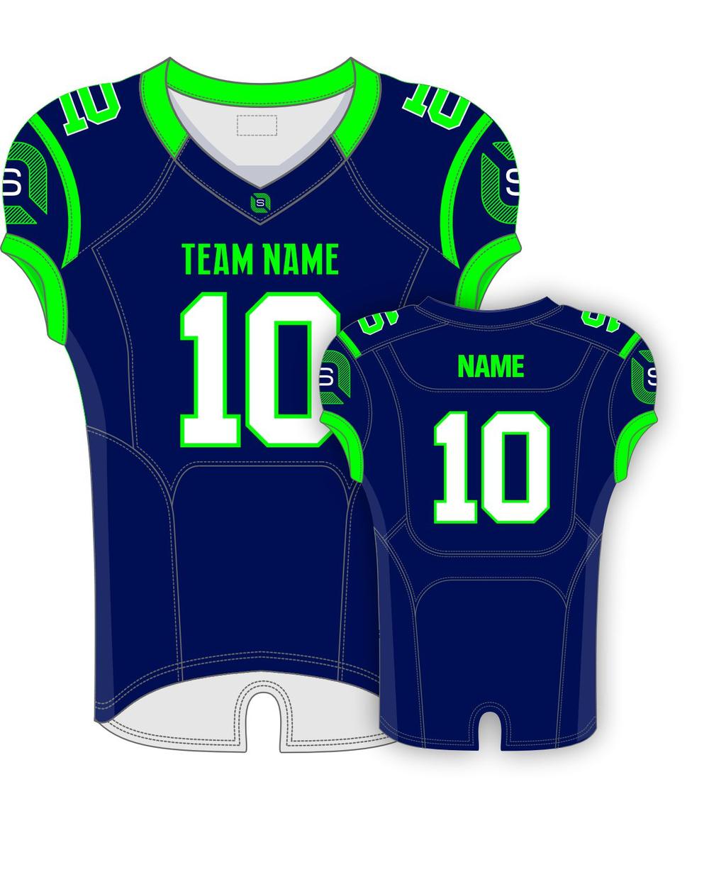 SportUniform Steel Sublimated Football Jersey, color: Navy/Neon Green