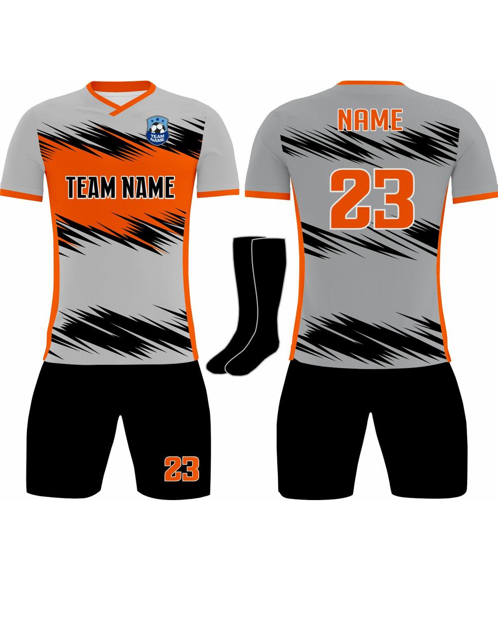 SportUniform Youth Lightning Sublimated Soccer Uniform, color: Grey/Orange