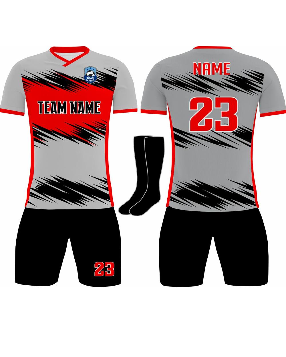 SportUniform Youth Lightning Sublimated Soccer Uniform, color: Grey/Red