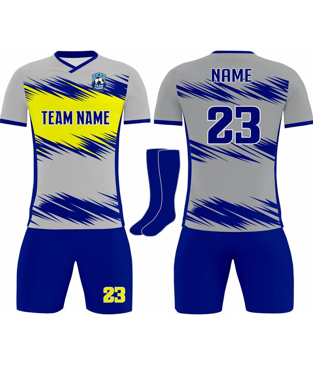 SportUniform Youth Lightning Sublimated Soccer Uniform, color: Grey/Yellow