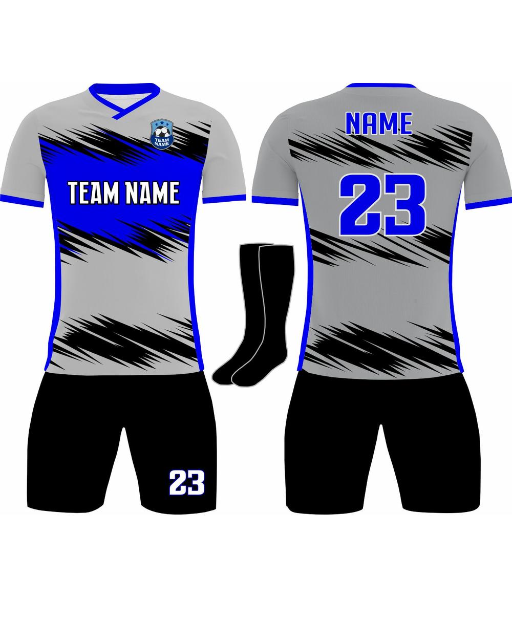 SportUniform Men's Lightning Sublimated Soccer Uniform, color: Grey/Royal