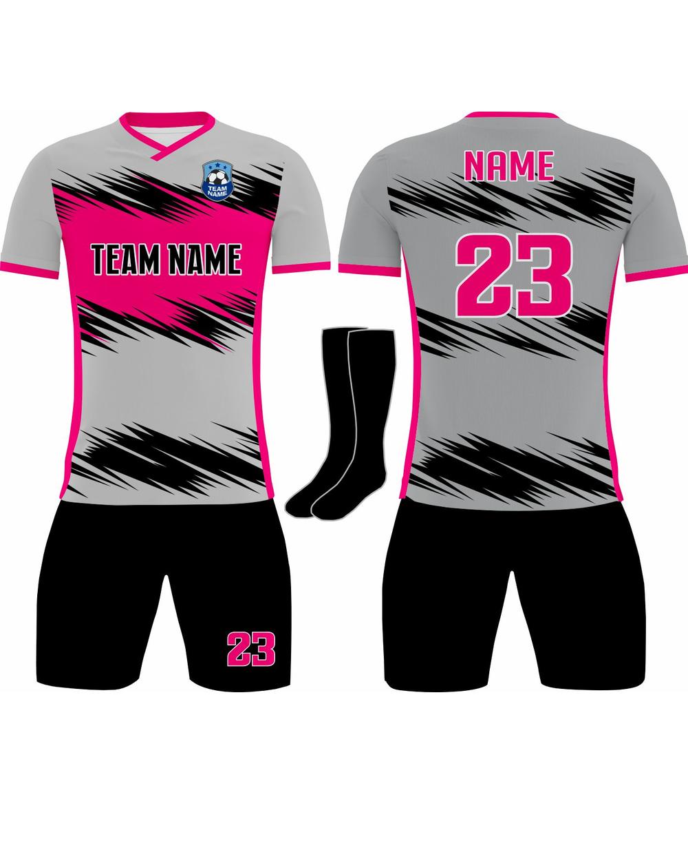 SportUniform Men's Lightning Sublimated Soccer Uniform, color: Grey/Neon Pink