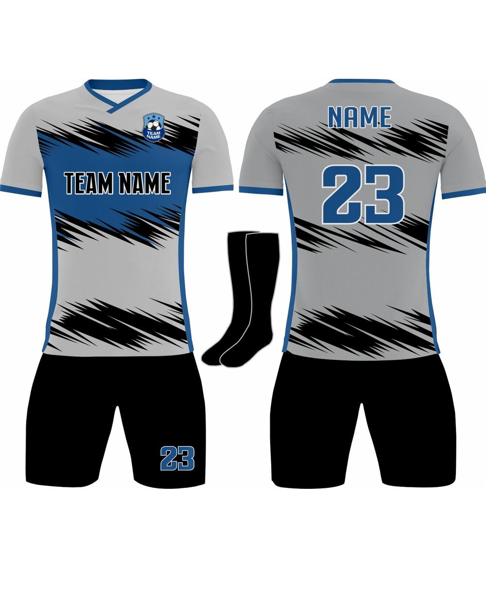 SportUniform Men's Lightning Sublimated Soccer Uniform, color: Grey/Ocean Blue
