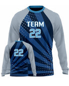 SportUniform Sunburst L/S Custom Sublimated Volleyball Jersey, color: Navy/Grey