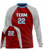 SportUniform Sunburst L/S Custom Sublimated Volleyball Jersey, color: Red/Grey