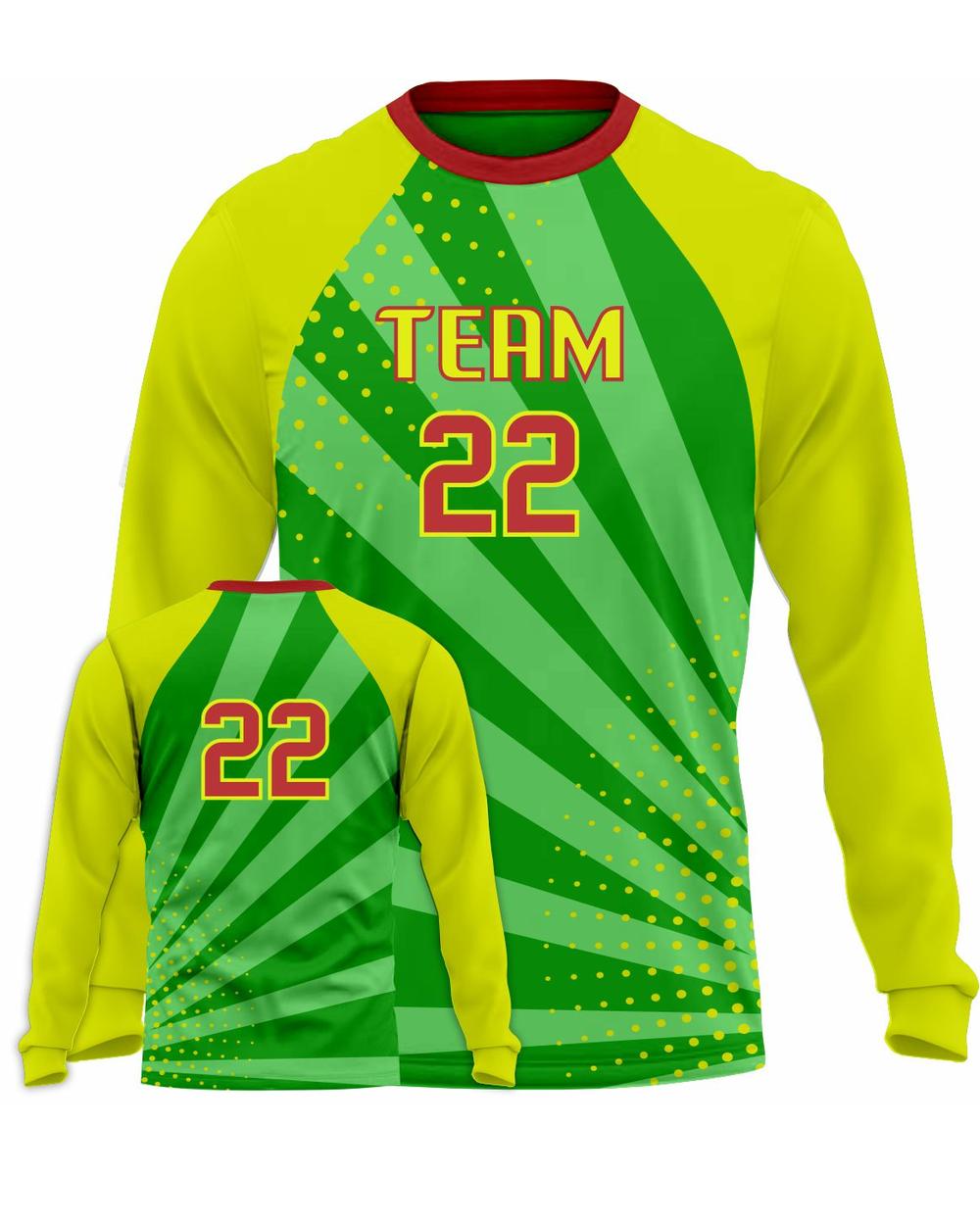 SportUniform Youth Sunburst L/S Custom Sublimated Volleyball Jersey, color: Kelly/Yellow