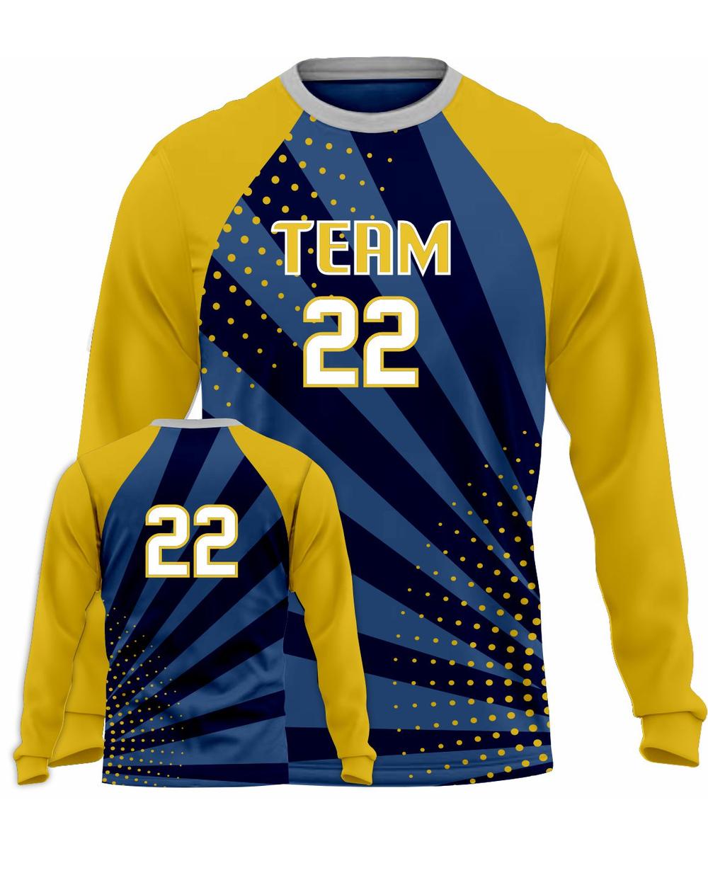 SportUniform Sunburst L/S Custom Sublimated Volleyball Jersey, color: Navy/Gold