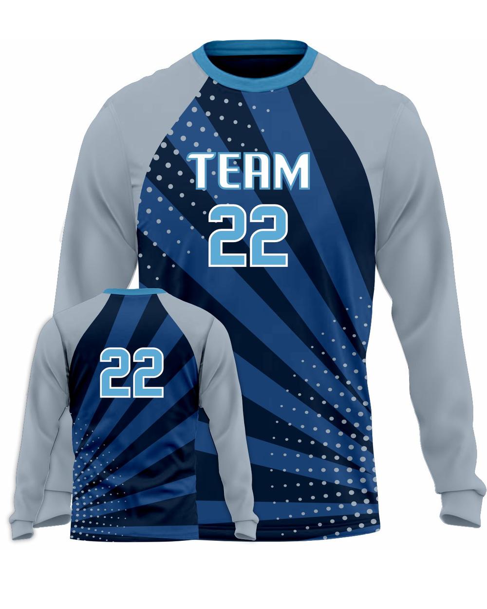 SportUniform Men's Sunburst L/S Custom Sublimated Volleyball Jersey, color: Navy/Grey