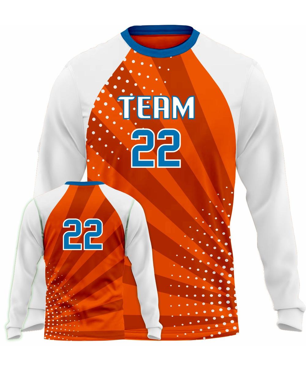 SportUniform Men's Sunburst L/S Custom Sublimated Volleyball Jersey, color: Orange/White