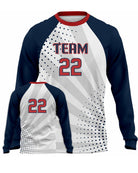 SportUniform Sunburst L/S Custom Sublimated Volleyball Jersey, color: White/Navy