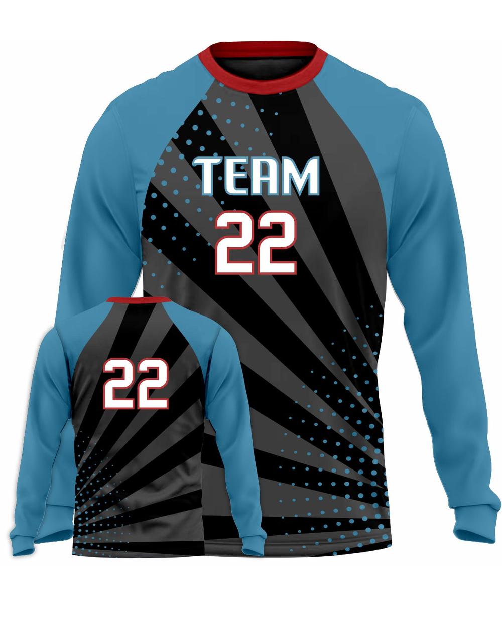 SportUniform Sunburst L/S Custom Sublimated Volleyball Jersey, color: Black/Sapphire