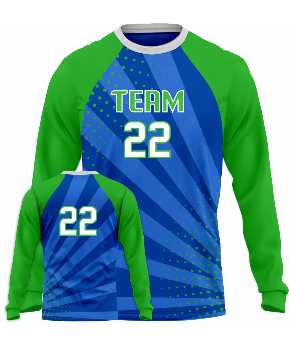 SportUniform Men's Sunburst L/S Custom Sublimated Volleyball Jersey, color: Royal/Kelly
