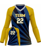 SportUniform Sunburst L/S Custom Sublimated Volleyball Jersey, color: Navy/Gold