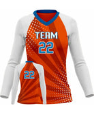 SportUniform Sunburst L/S Custom Sublimated Volleyball Jersey, color: Orange/White