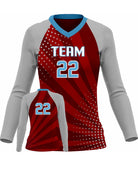 SportUniform Sunburst L/S Custom Sublimated Volleyball Jersey, color: Red/Grey