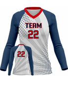 SportUniform Sunburst L/S Custom Sublimated Volleyball Jersey, color: White/Navy