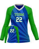 SportUniform Sunburst L/S Custom Sublimated Volleyball Jersey, color: Royal/Kelly