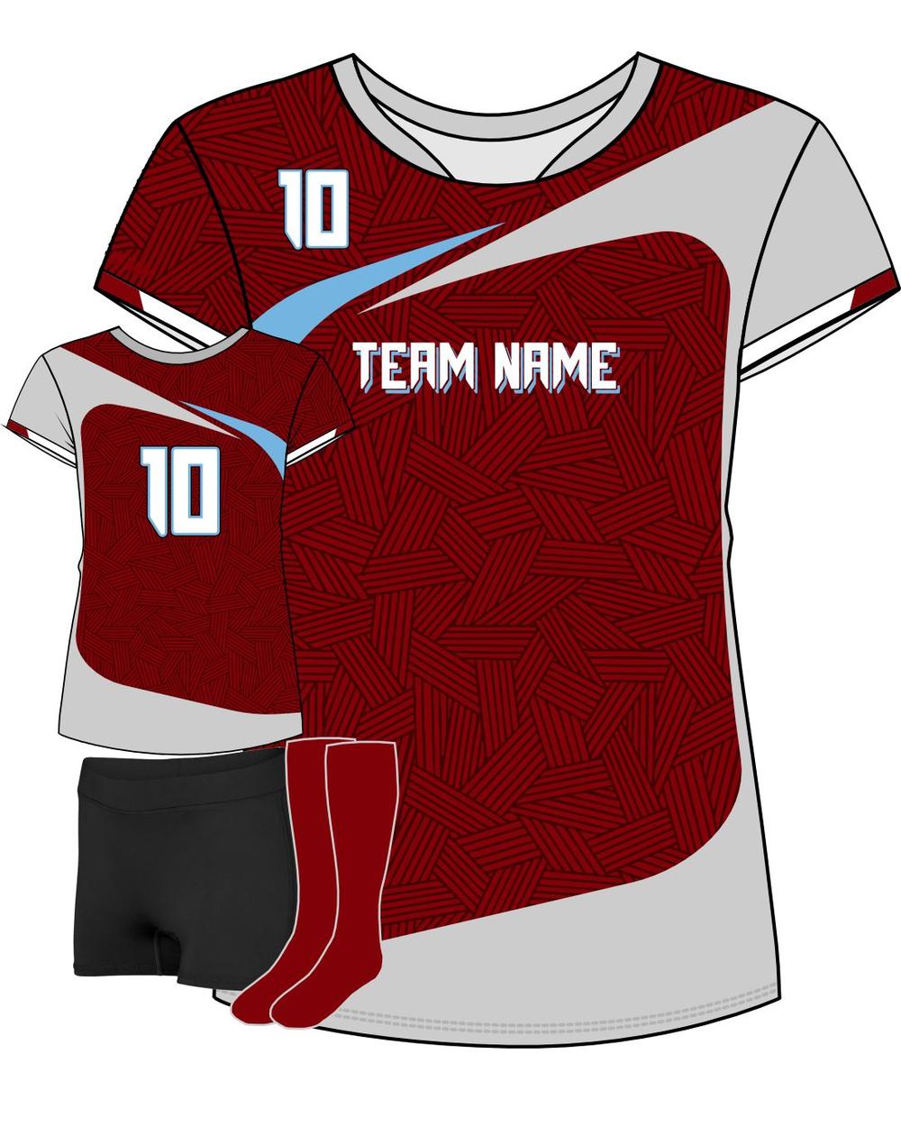 SportUniform Girls Sunburst S/S Custom Sublimated Volleyball Jersey, color: Maroon/Grey