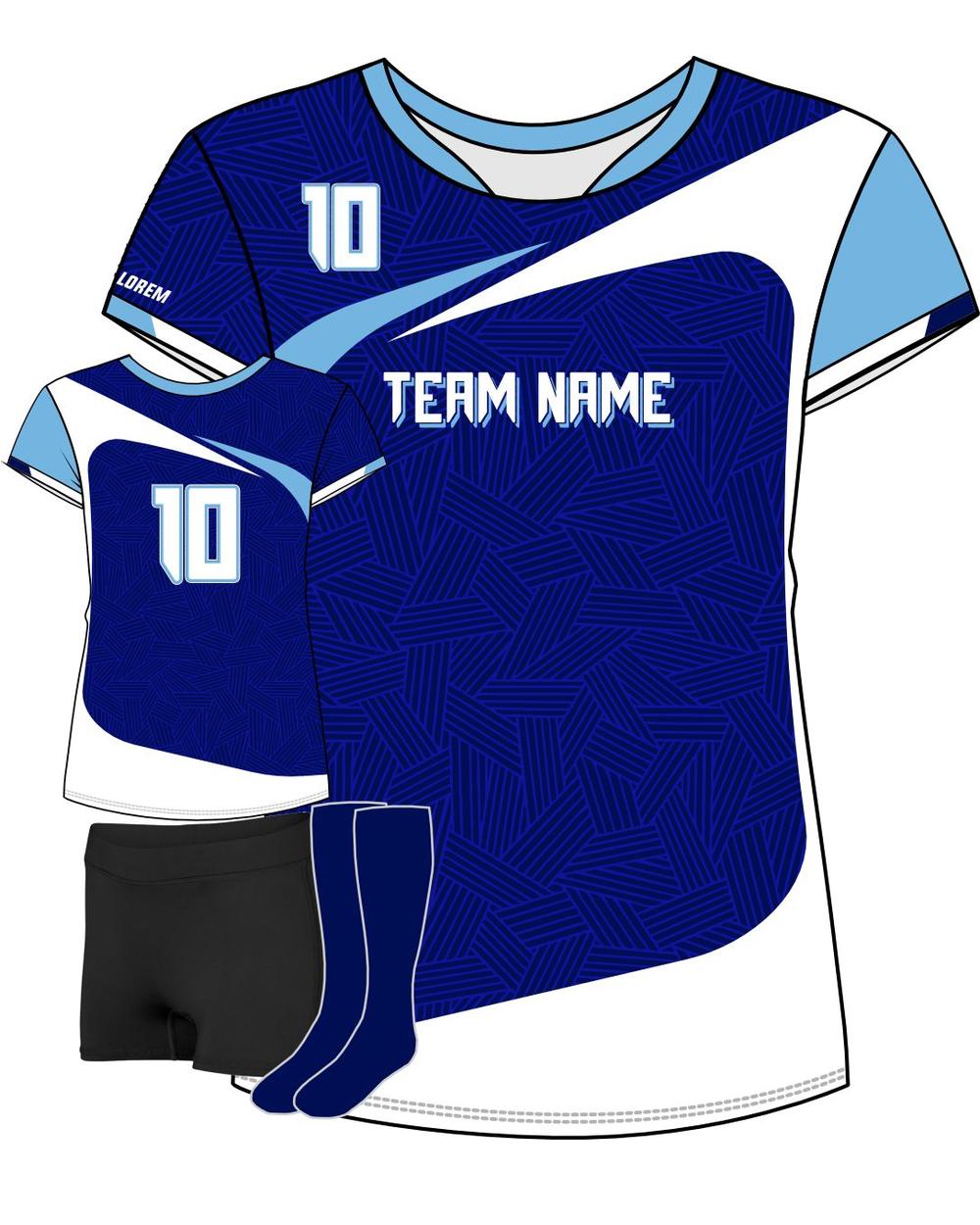 SportUniform Girls Sunburst S/S Custom Sublimated Volleyball Jersey, color: Navy/Columbia