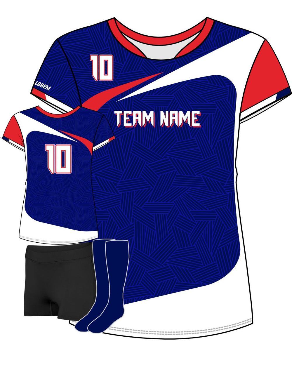 SportUniform Girls Sunburst S/S Custom Sublimated Volleyball Jersey, color: Navy/Red