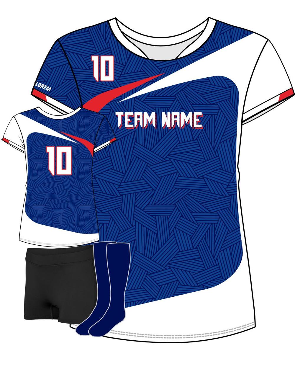 SportUniform Girls Sunburst S/S Custom Sublimated Volleyball Jersey, color: Navy/White