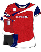 SportUniform Sunburst S/S Custom Sublimated Volleyball Jersey, color: Red/White