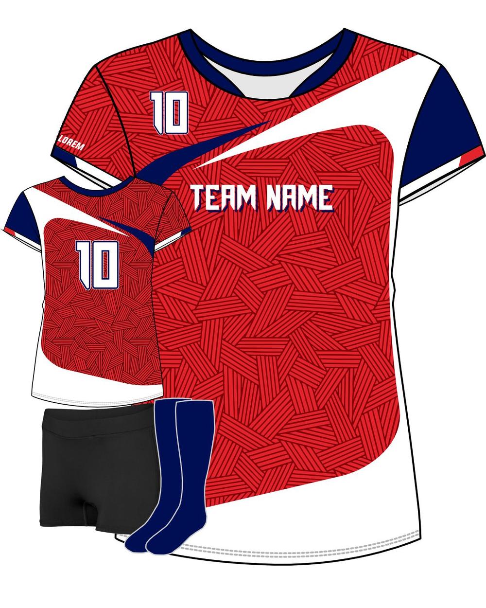 SportUniform Girls Sunburst S/S Custom Sublimated Volleyball Jersey, color: Red/White