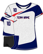SportUniform Sunburst S/S Custom Sublimated Volleyball Jersey, color: White/Navy