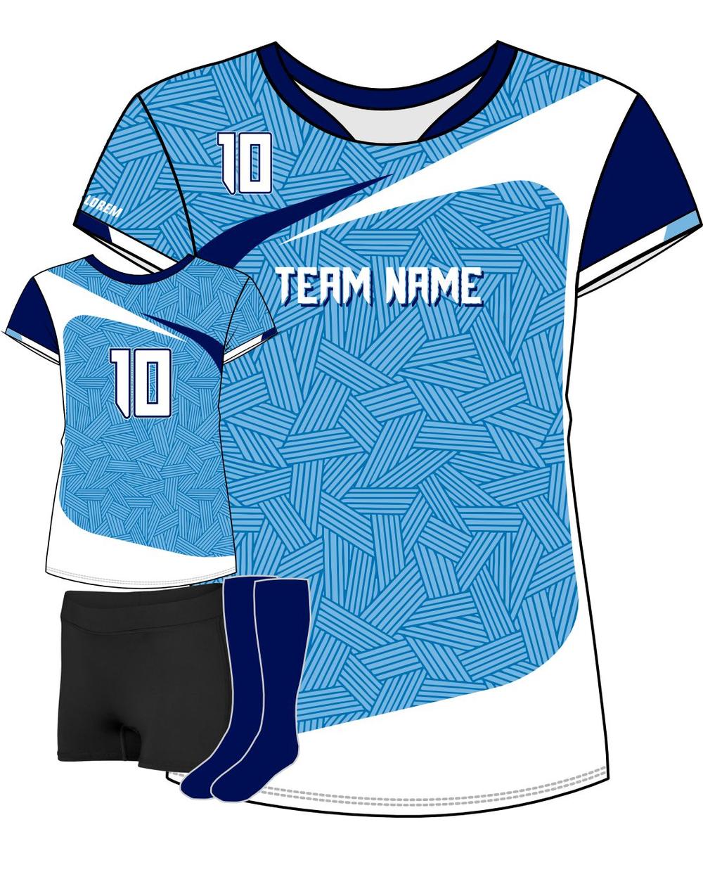 SportUniform Girls Sunburst S/S Custom Sublimated Volleyball Jersey, color: Columbia/White