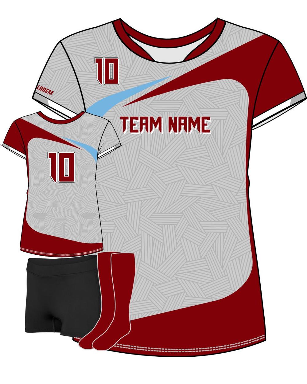 SportUniform Women's Sunburst S/S Custom Sublimated Volleyball Jersey, color: Grey/Maroon