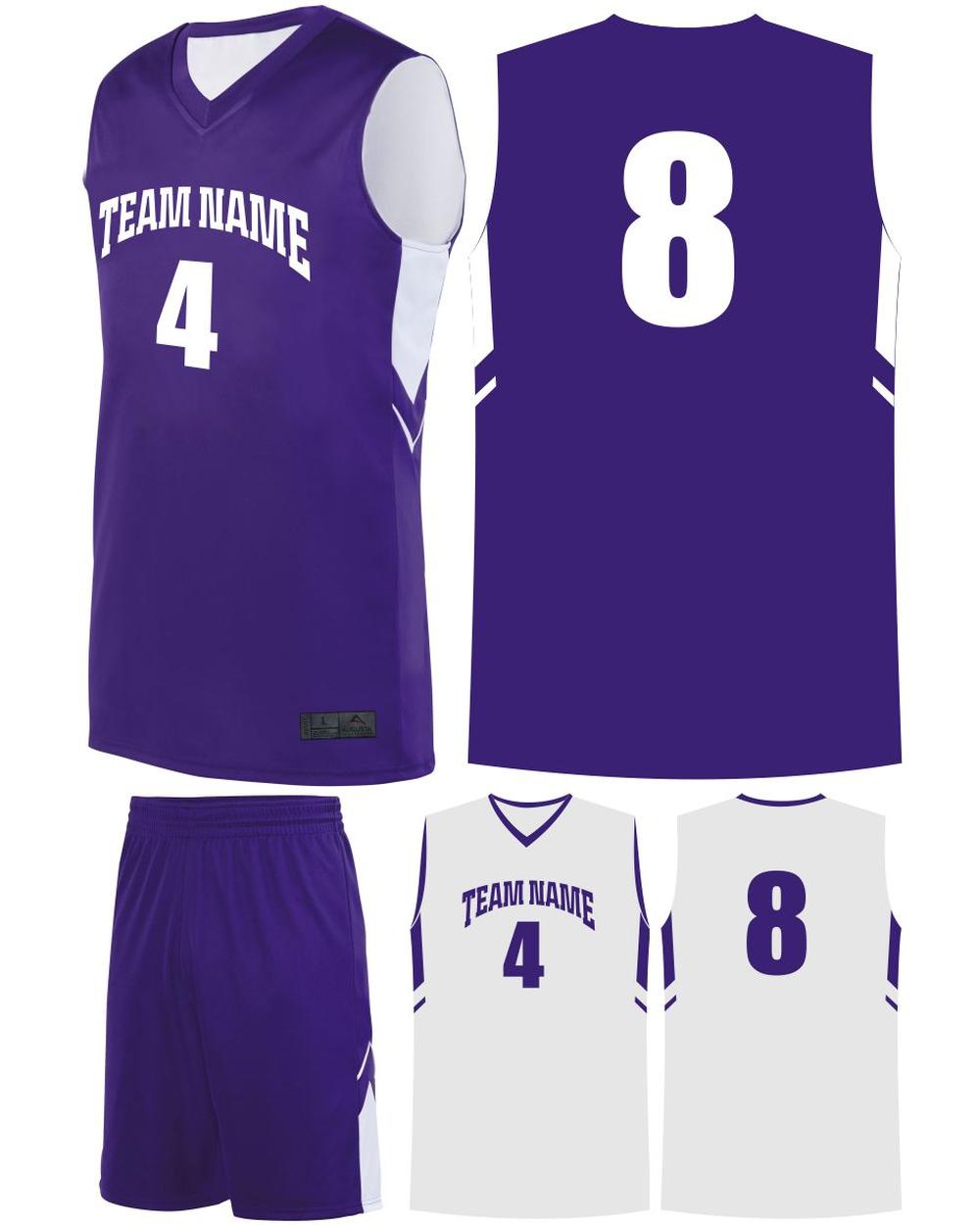 Augusta Men's Alley-Oop Reversible Custom Basketball Uniform, color: Purple/White