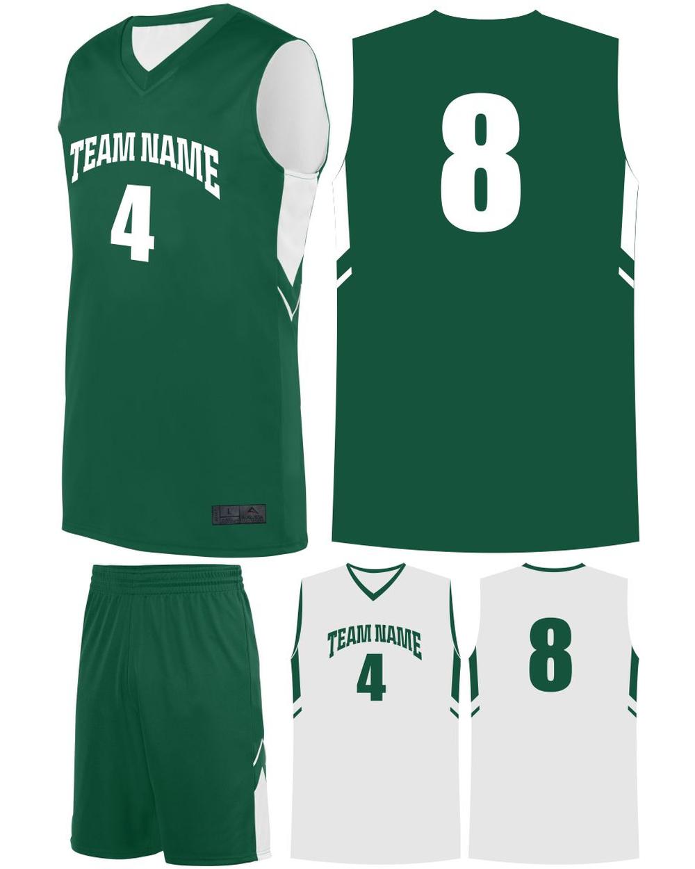 Augusta Men's Alley-Oop Reversible Custom Basketball Uniform, color: Dark Green/White