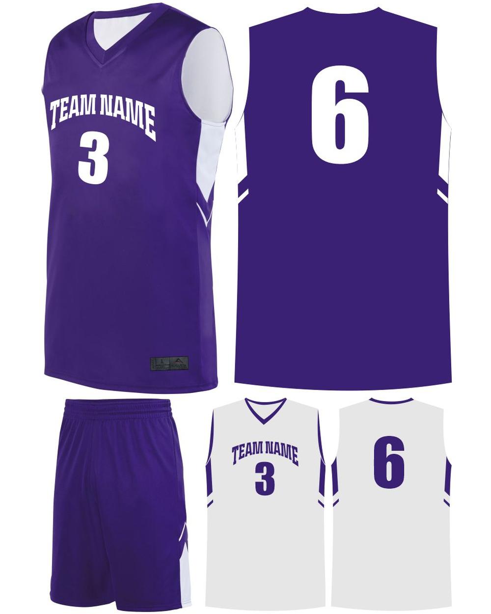 Augusta Youth Alley-Oop Reversible Custom Basketball Uniform, color: Purple/White