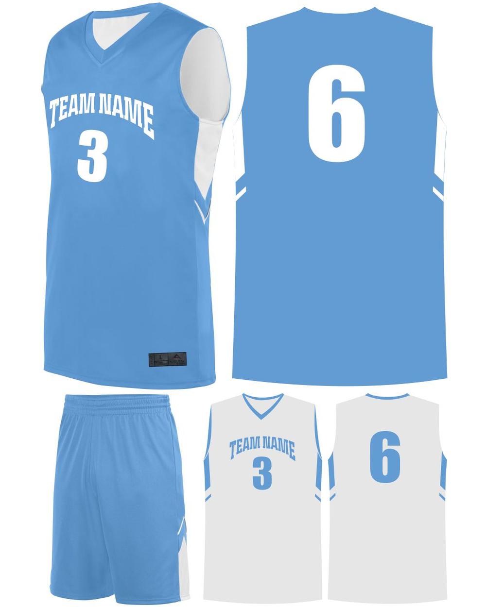 Augusta Youth Alley-Oop Reversible Custom Basketball Uniform, color: Columbia Blue/White