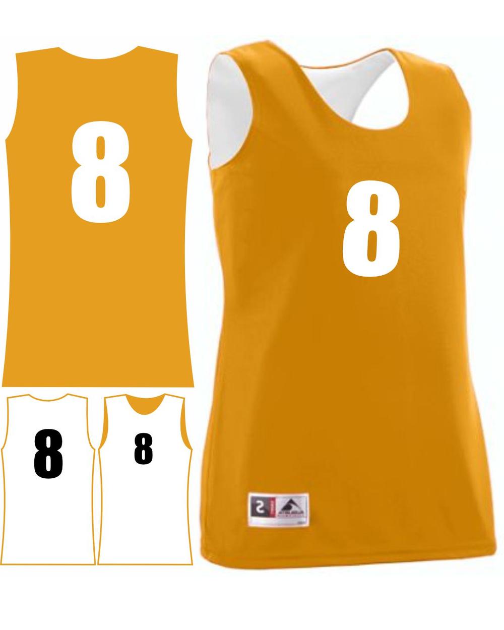 Augusta Women's Wicking Rev Numbered Basketball Jersey, color: Gold/White