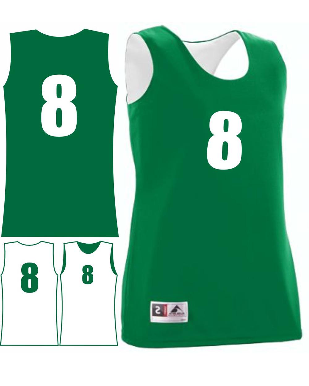 Augusta Women's Wicking Rev Numbered Basketball Jersey, color: Kelly/White