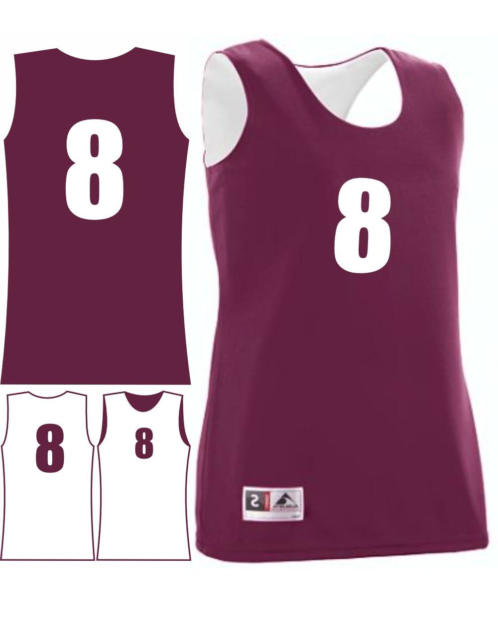 Augusta Women's Wicking Rev Numbered Basketball Jersey, color: Maroon/White