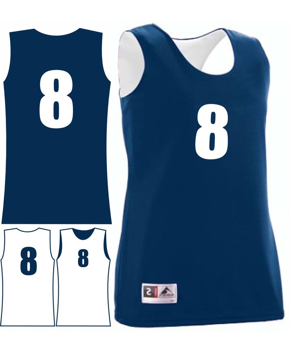 Augusta Women's Wicking Rev Numbered Basketball Jersey, color: Navy/White