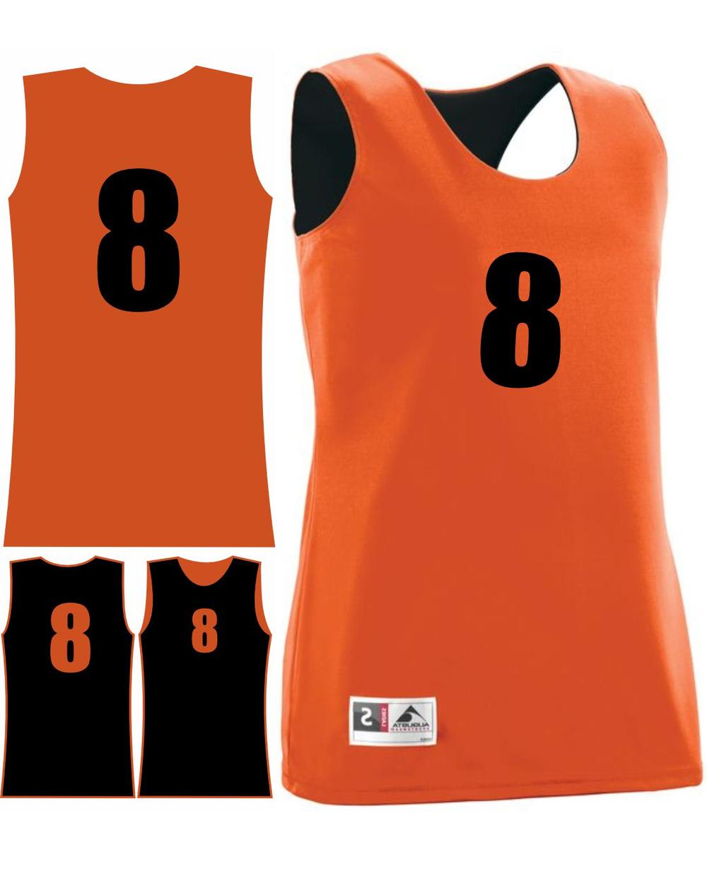 Augusta Women's Wicking Rev Numbered Basketball Jersey, color: Orange/Black