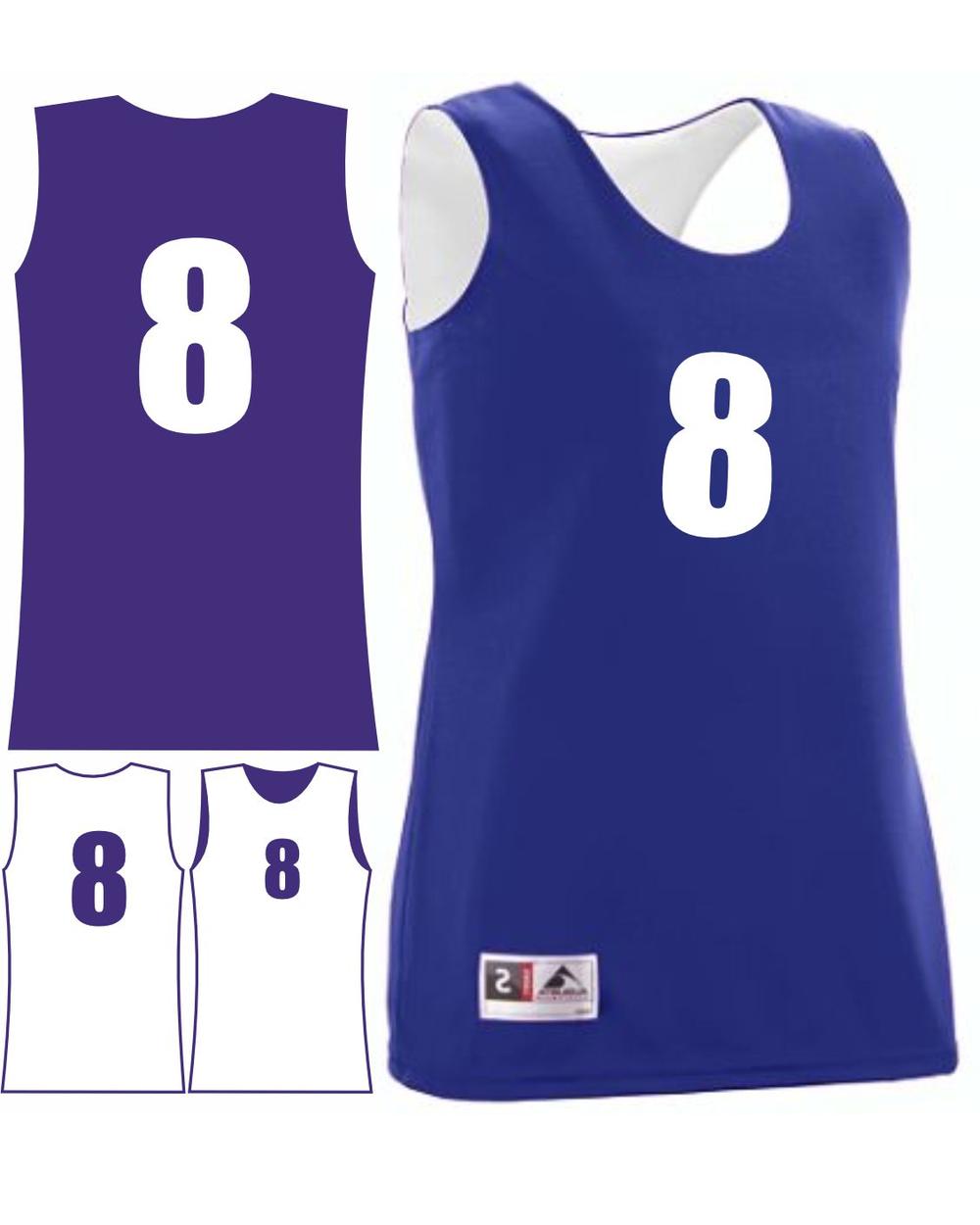 Augusta Women's Wicking Rev Numbered Basketball Jersey, color: Purple/White