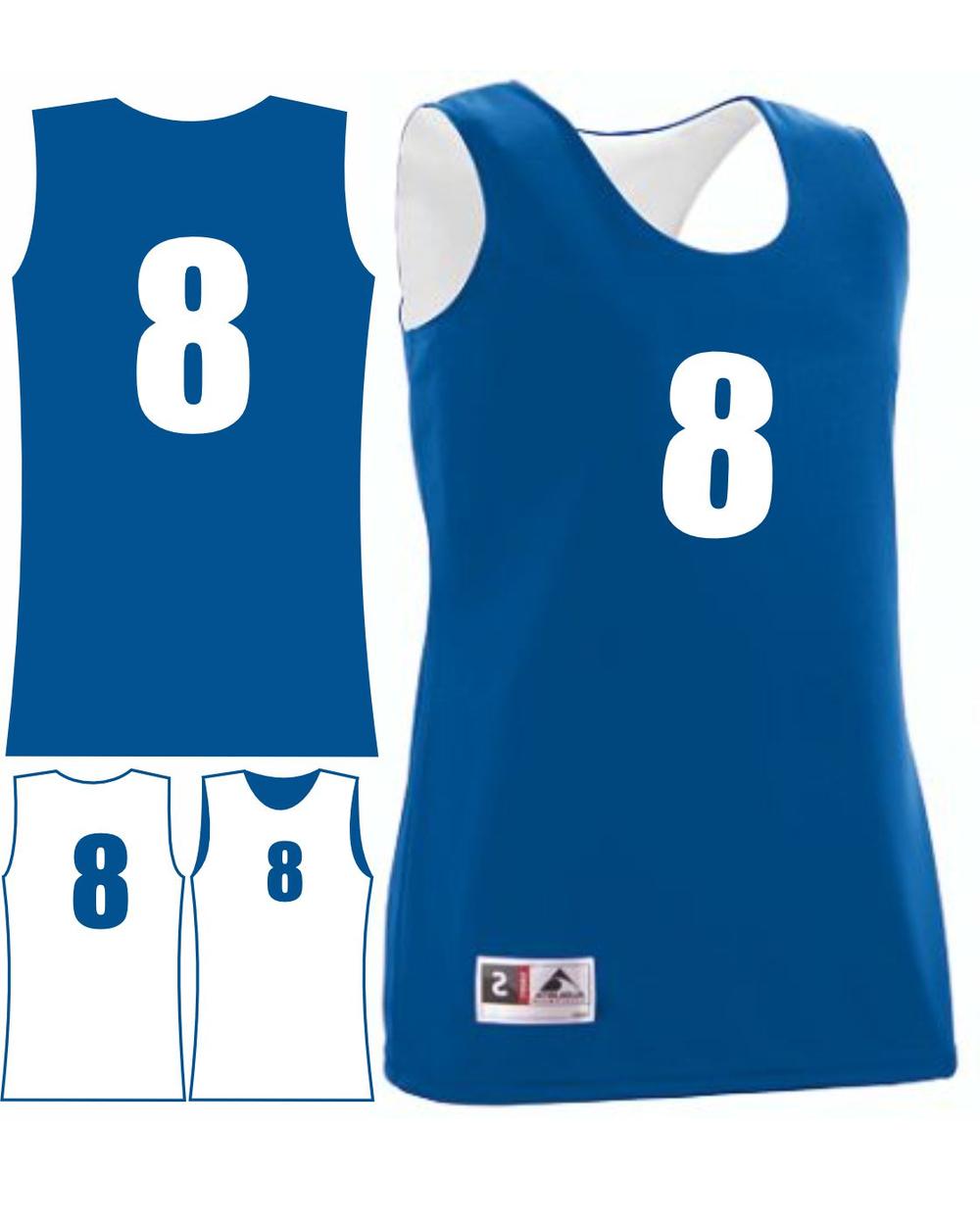 Augusta Women's Wicking Rev Numbered Basketball Jersey, color: Royal/White