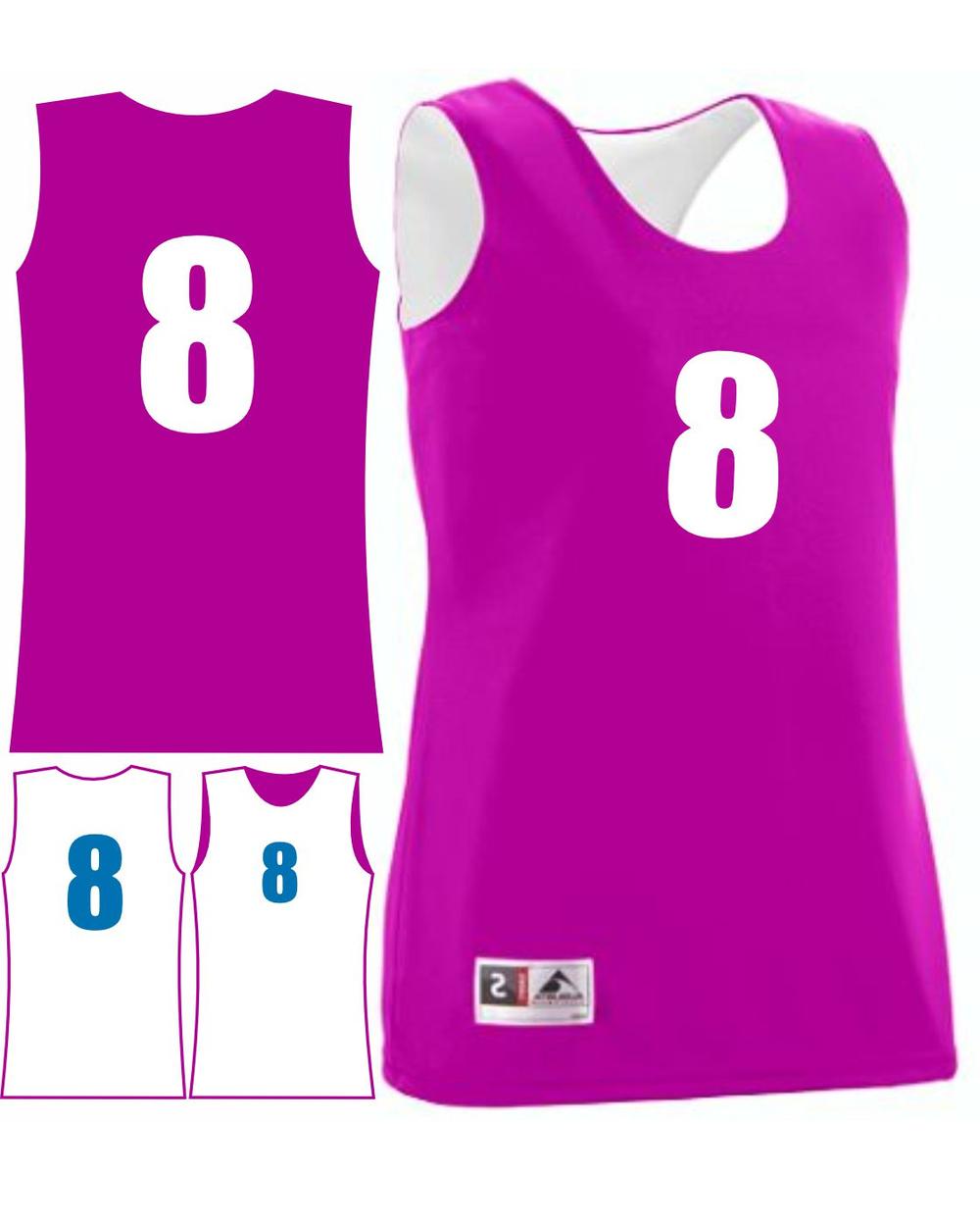 Augusta Women's Wicking Rev Numbered Basketball Jersey, color: Power Pink/White